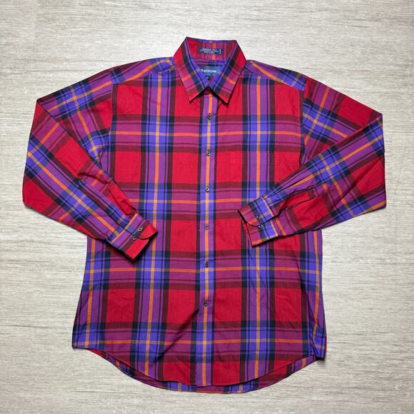 Claybrooke Other - Vintage Claybrooke Wrinkle Free Plaid Button Up Mens M Bright Red 90s Shirt